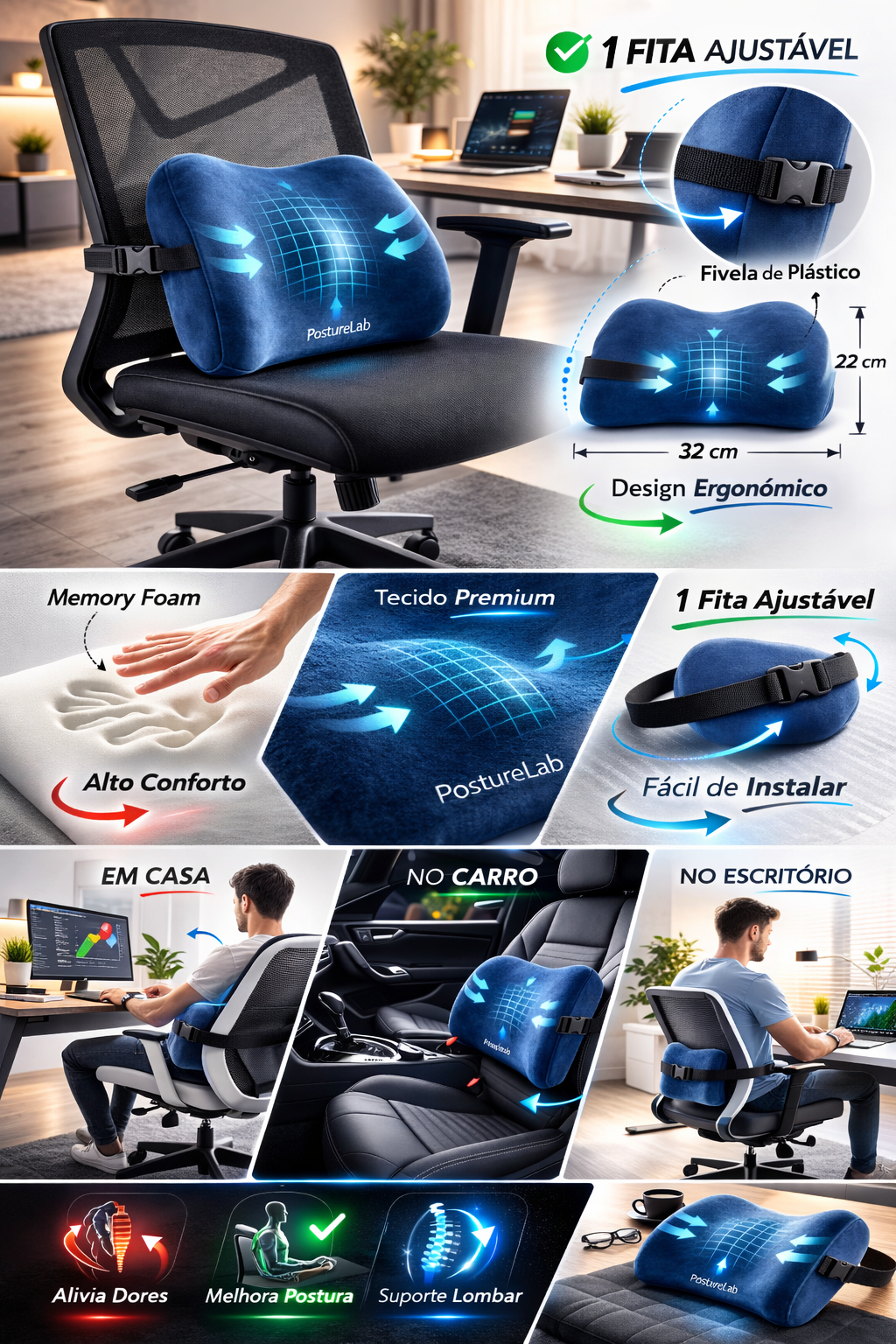 PostureLab™ LumbarPro – Ergonomic Lumbar Support